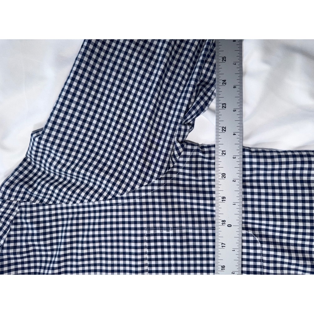 Stafford Mens Fitted Gingham Dress Shirt Navy White Long Sleeve 16 34-35 Broadcl - Picture 2 of 5